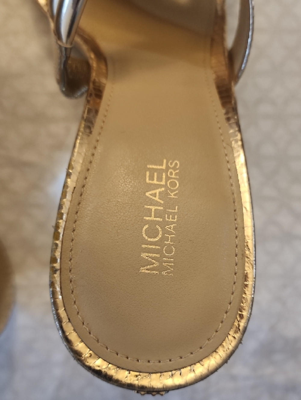 Michael Kors Metallic Gold Double-Band Slide Sandals - Picture 2 of 6